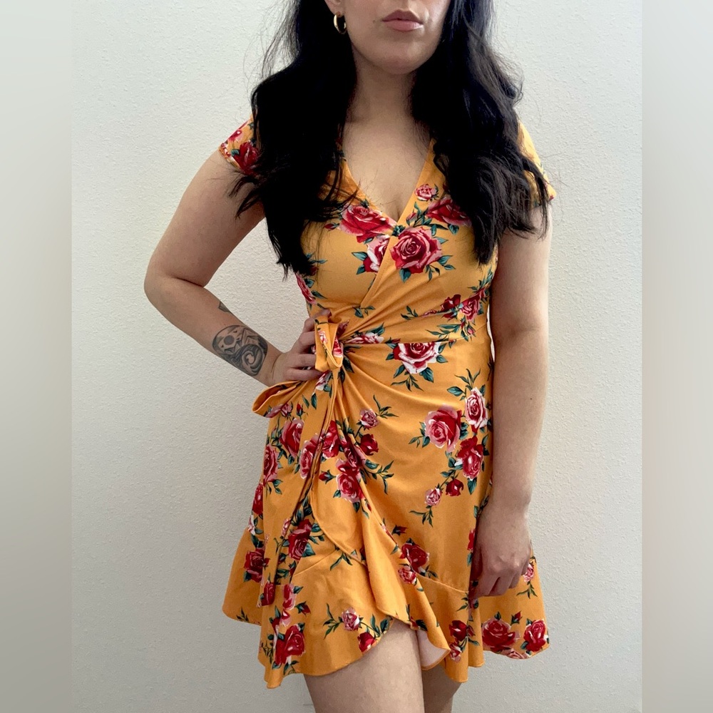 Rose Print Wrap Dress